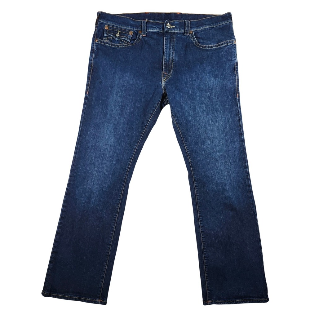 True Religion Ricky Straight Jean Men 44x32 Dark Wash Blue Excellent Flap Pocket